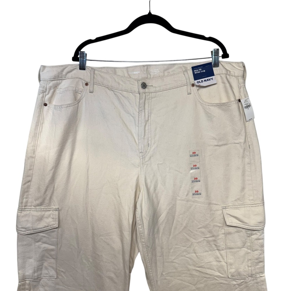 Sky-Hi Wide Leg Cargo Pants Cream Off White Speckled Extra High Rise 20 NEW - Picture 3 of 13